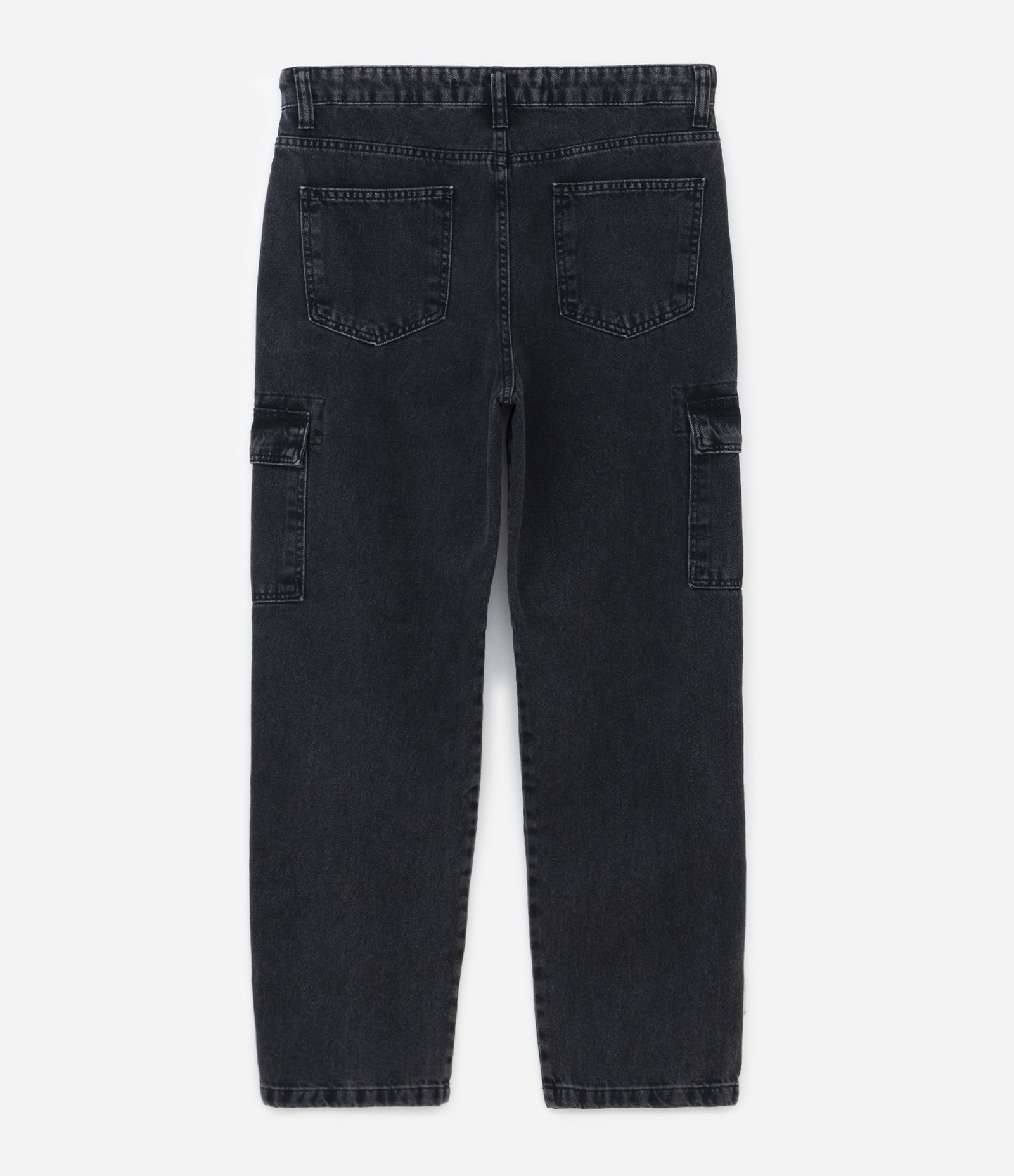 Calça Baggy Jeans com Bolsos Cargo Laterais Preto 6