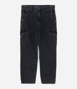 Calça Baggy Jeans com Bolsos Cargo Laterais