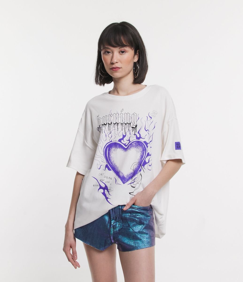 Camiseta T-Shirt Feminina Azul Estampa Love Coração