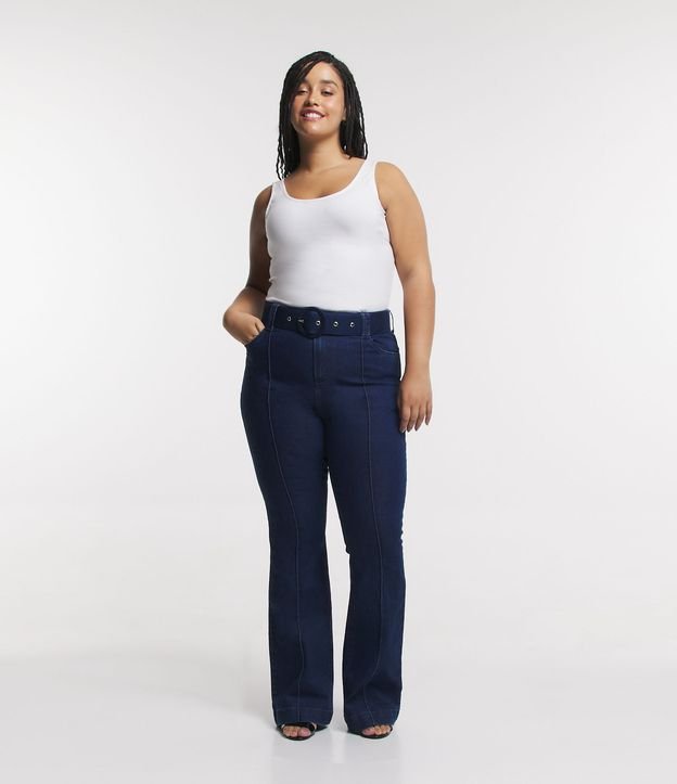 Calça Flare Jeans com Cinto e Fivela Forrada Curve & Plus Azul 1