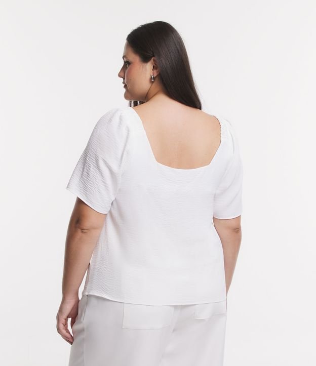 Blusa em Crepe com Decote Quadrado e Detalhe Elástico no Ombro Curve & Plus Size Branco 3