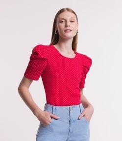 C&A Blusa Feminina Cropped Estampada Mini Print de Folhagem com Zíper de  Argola Manga Bufante Decote Coração Vermelha 