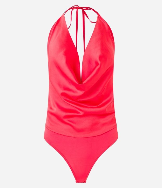 Body Frente Única Acetinado com Decote Franzido Vermelho