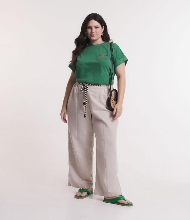 Blusa em Meia Malha com Bordado Vasinhos de Flor no Peito Curve & Plus Size Verde 3