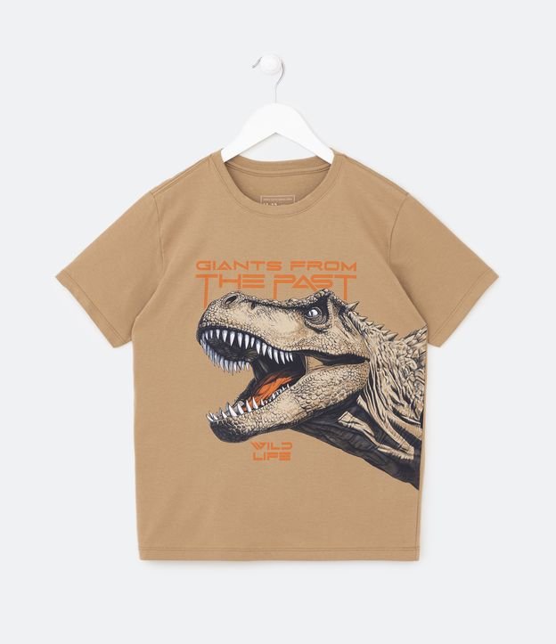 Camiseta Infantil com Estampa Dinossauro - Tam 5 a 14 Anos - Cor: Marrom - Tamanho: 9-10