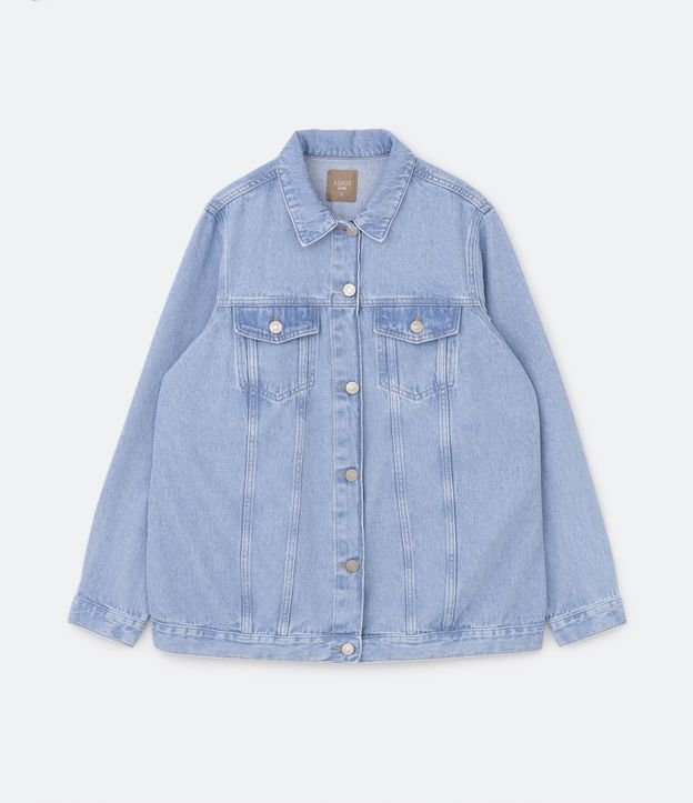 Campera Alargada Jeans con Bolsillos Curve & Plus Size Azul 6