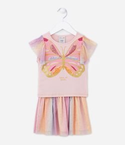 Conjunto Fantasia Infantil com Estampa de Borboleta e Saia em Tule - Tam 1 a 5 Anos