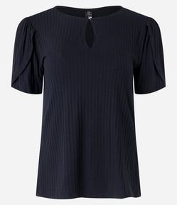 Blusa Manga Bufante em Ribana com Abertura por Gota na Gola