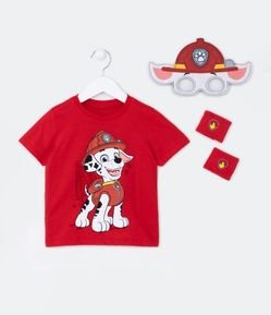 Camiseta Infantil com Estampa Marshall e Máscara Interativa com Acessórios de Pulso - Tam 1 a 5 Anos