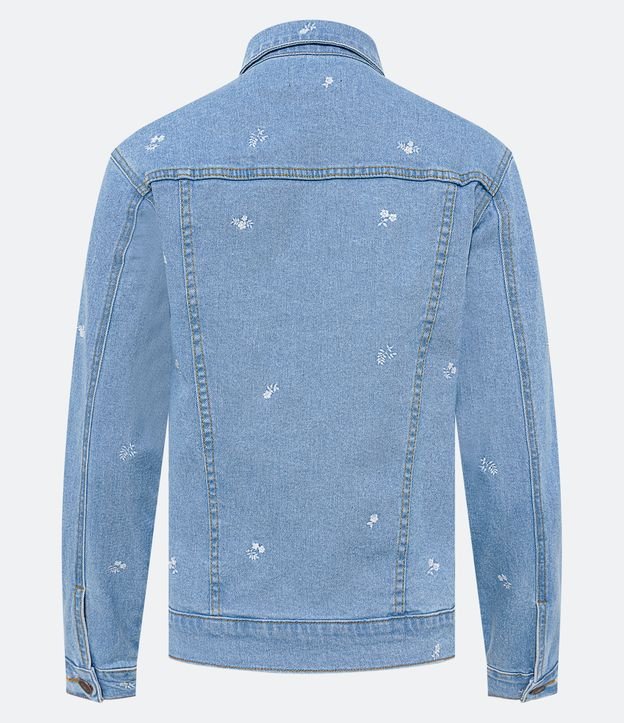 Jaqueta em Jeans com Bolsos e Florezinhas Bordadas Azul 8
