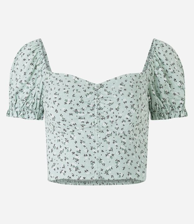 Blusa Cropped em Viscose com Botões e Estampa Floral Liberty Verde 5