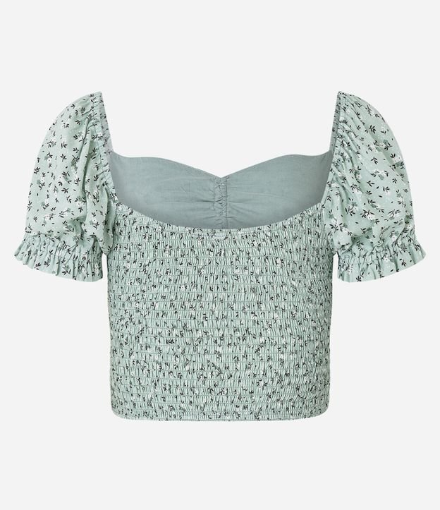 Blusa Cropped em Viscose com Botões e Estampa Floral Liberty Verde 6