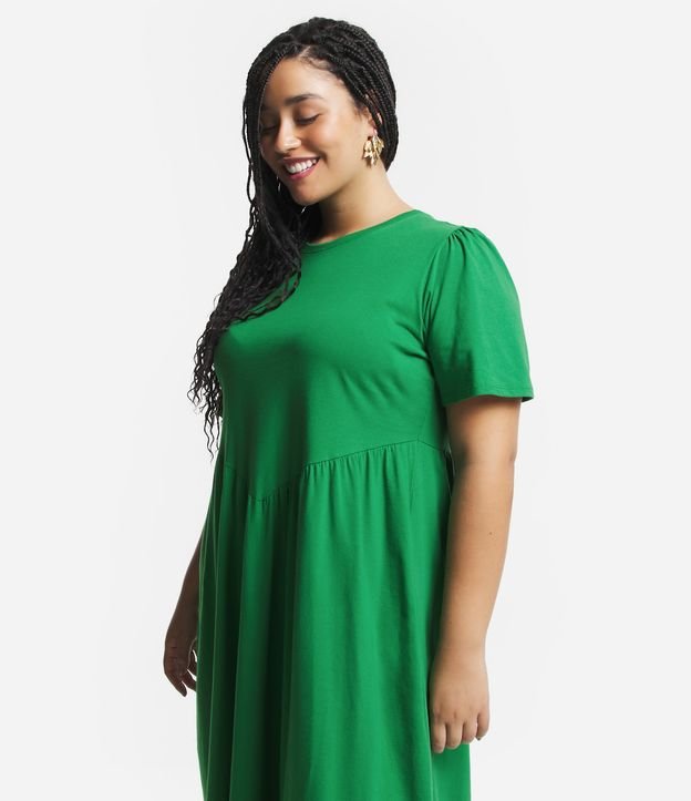 Vestido Midi em Meia Malha com Maga Bufante Curve & Plus Size Verde Bandeira 2