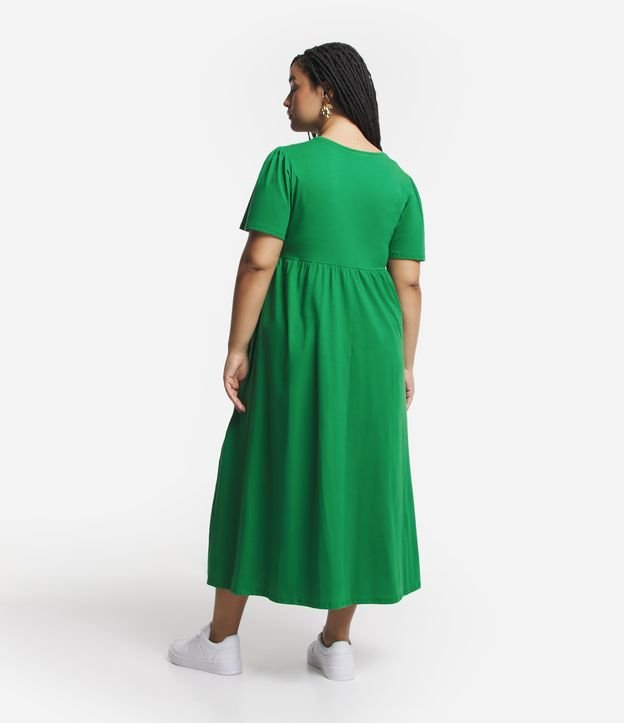 Vestido Midi em Meia Malha com Maga Bufante Curve & Plus Size Verde Bandeira 3