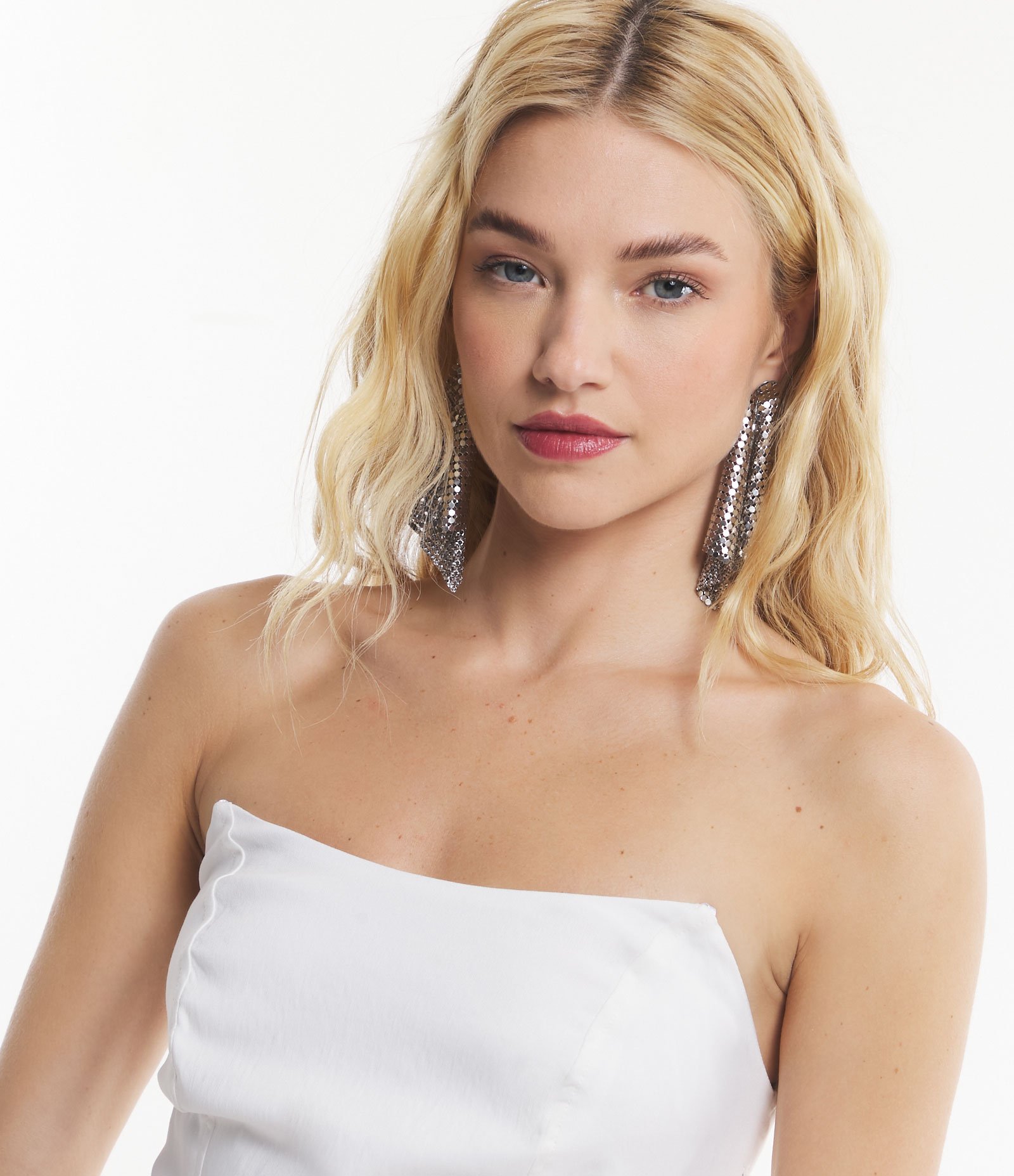 Top Tomara que Caia em Bengaline com Decote Pontudo Off White 4