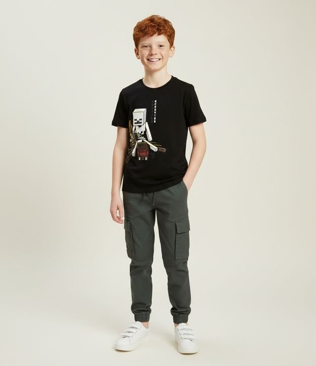 Camiseta Infantil com Estampa Minecraft Brilha no Escuro - Tam 5 a 14 Anos