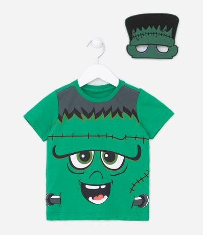 Camiseta Infantil Interativa com Estampa Capa e Máscara do Drácula - Tam 5  a 12 Anos Preto