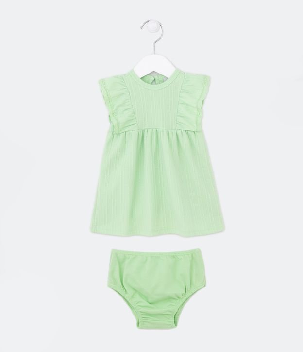 Vestido Infantil com Textura e Acompanha Calcinha - Tam 0 a 18 Meses - Cor: Verde - Tamanho: 9-12M