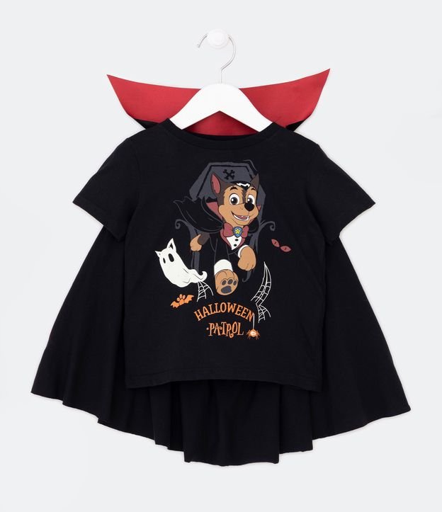 Camiseta Infantil com Estampa Interativa Chase Vampiro e com Capa