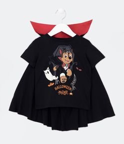 Camiseta Infantil com Estampa Interativa Chase Vampiro e com Capa - Tam 2 a 5 Anos