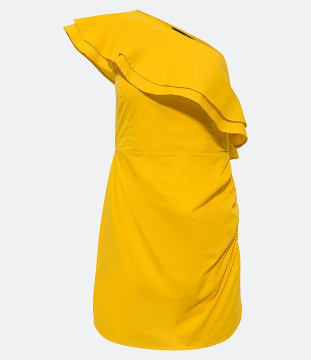 Vestido Alfaiatado em Algodão com Babados no Decote Ombro Só Amarelo 7