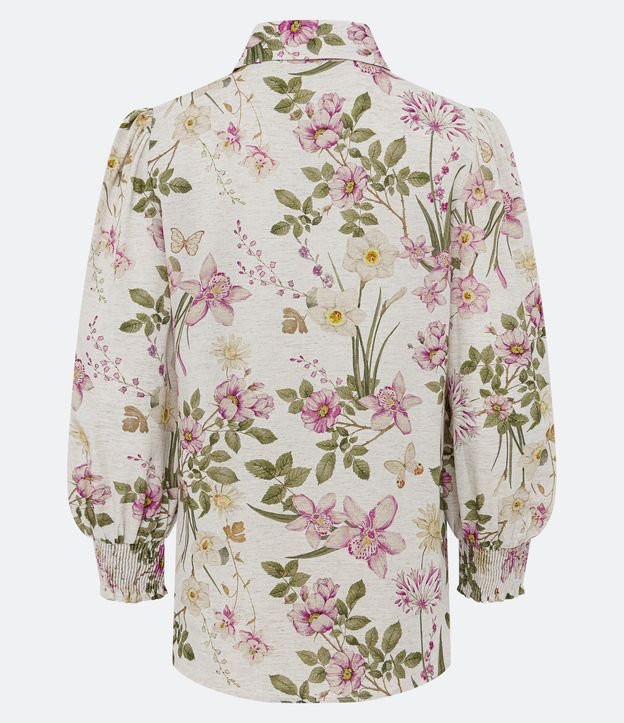 Camisa em Viscolinho Floral com Botões Forrados e Punho em Lástex Bege 6