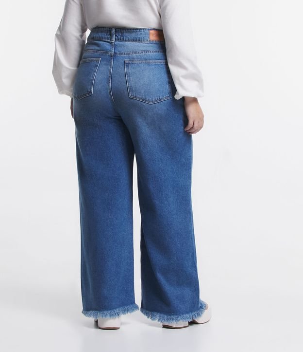 Calça Wide Leg Jeans com Bolsos e Barra a Fio Curve & Plus Azul 3