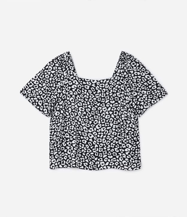 Blusa em Viscose com Estampa Animal Print Onça Curve & Plus Size Preto/ Branco 5