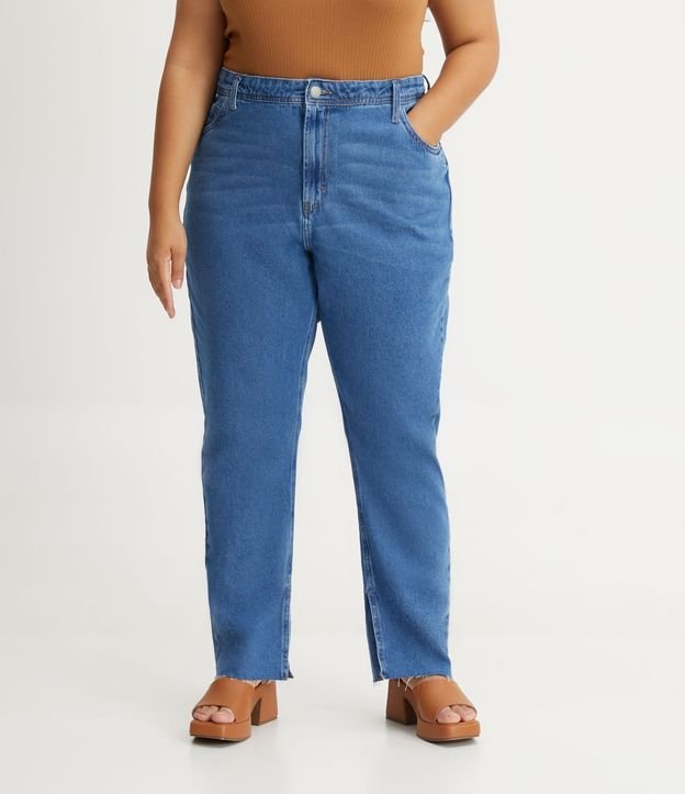 Calça Reta Jeans com Fenda Interna na Barra Curve & Plus Size Azul 2