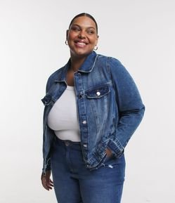 Jaqueta em Jeans com Bolsos e Punho Desfeito Curve & Plus Size