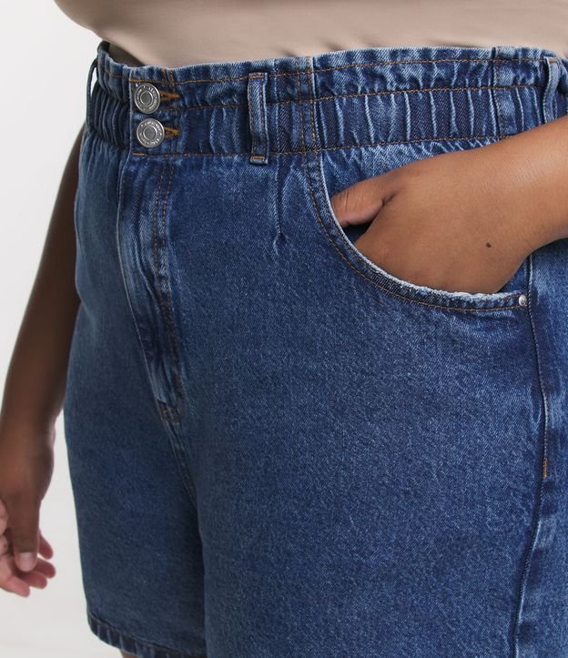 Short Clochard Jeans com Cós Elástico Curve & Plus Size Azul Escuro 4