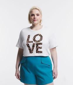 Blusa em Suede com Estampa Lettering Love Animal Print Curve & Plus Size