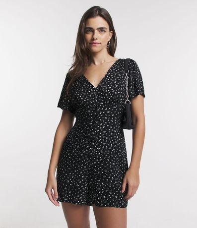 Macaquinho em Viscose com Botões e Estampa Floral Liberty Menor preço em Macaquinho em Viscose com Botões e Estampa Floral Liberty