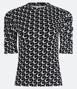 Blusa Manga Curta em Viscolycra com Colmeia Estampada