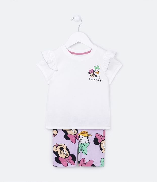 Conjunto Infantil con Volado y Estampa Delante y Detrás Minnie y Daisy - Talle 1 a 6 años Blanco 1