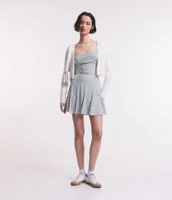 Saia Curta em Viscose Floral Liberty e Preguinhas