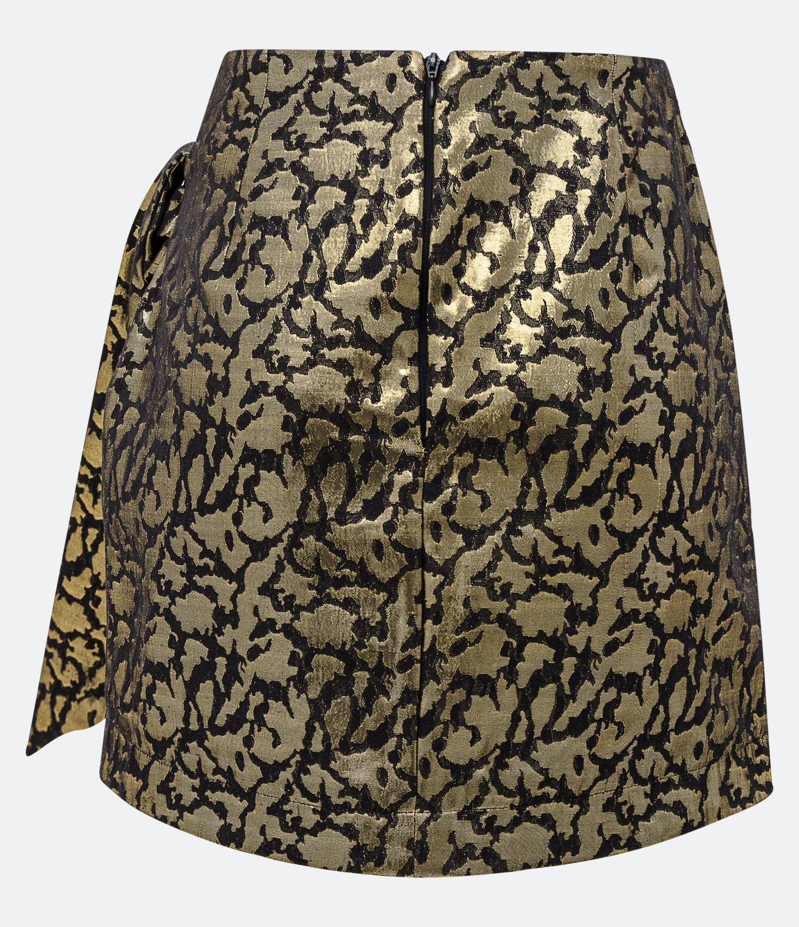 Saia Curta em Jacquard com Cós Diferenciado e Drapeado Lateral Dourado/ Preto 8