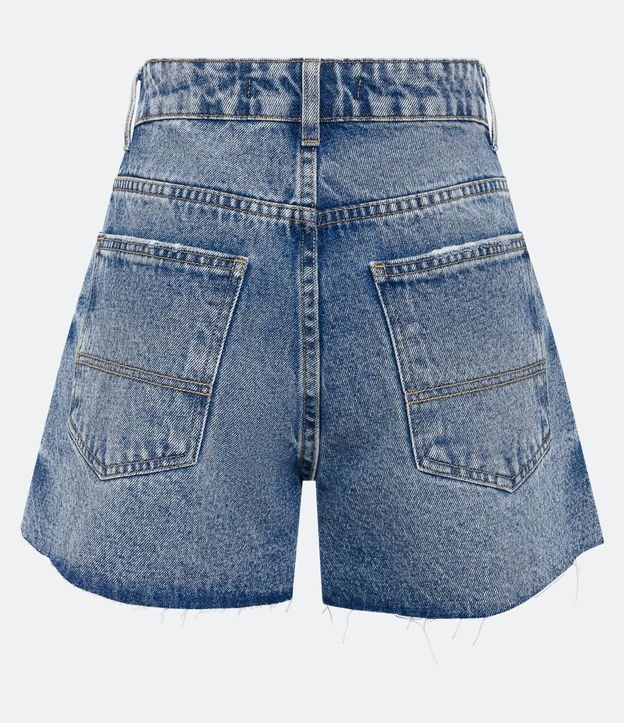 Short Cintura Alta em Jeans com Puídos e Barra Desfiada Azul 6