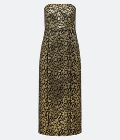 Vestido Midi em Jacquard Tomara que Caia com Lastex nas Costas