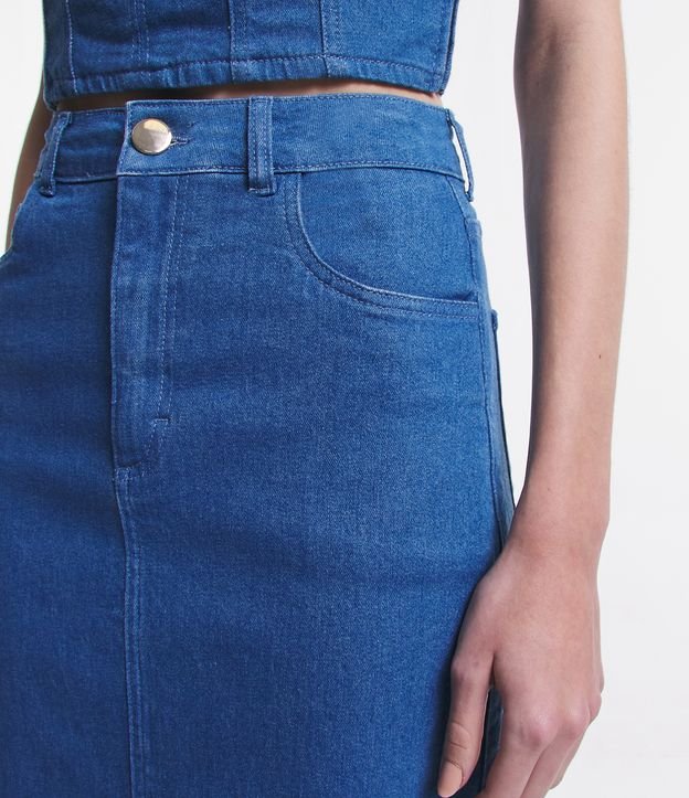 Saia Midi em Jeans com Bolsos e Fernda Central Azul 4