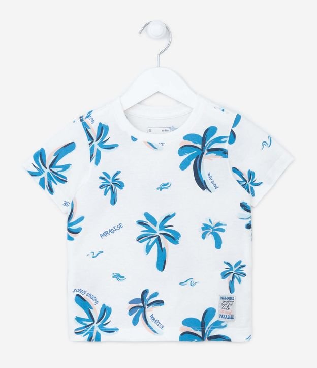 Camiseta Infantil com Estampa de Coqueiros - Tam 1 a 5 anos Off White 1
