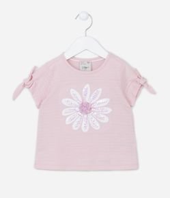 Blusa Infantil Texturizada com Flor em Paetê - Tam 1 a 5 anos
