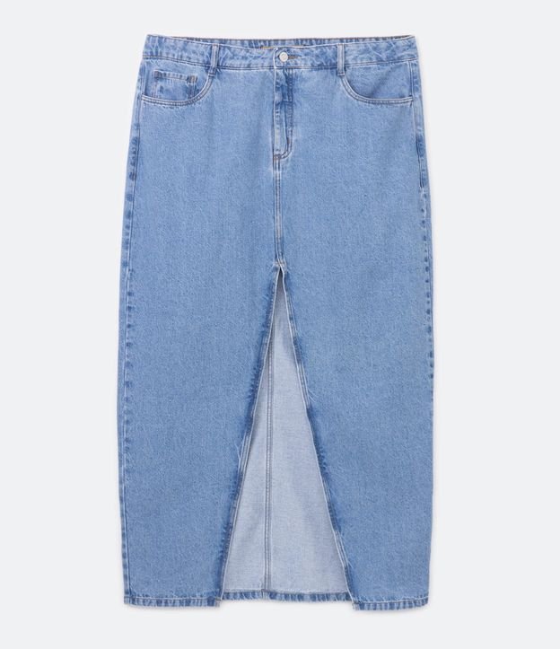 Saia Longa Jeans com Fenda Frontal Curve & Plus Size Azul 2