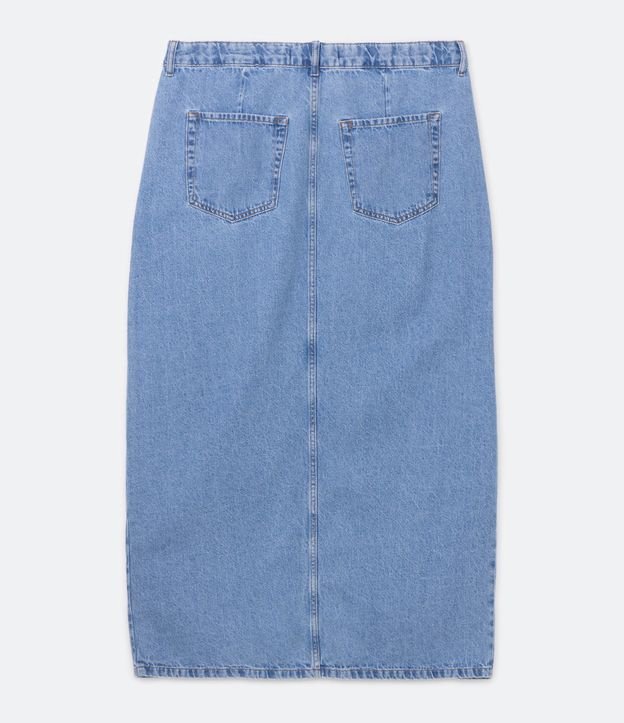 Saia Longa Jeans com Fenda Frontal Curve & Plus Size Azul 6