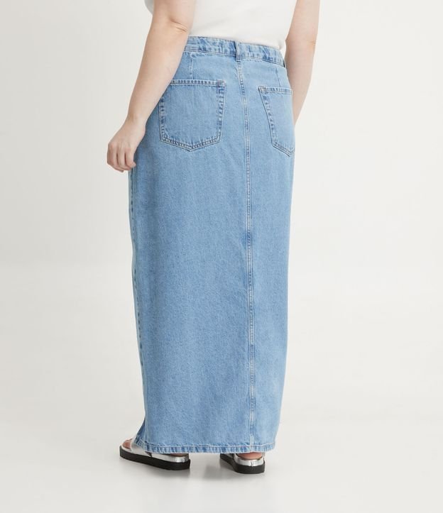 Saia Longa Jeans com Fenda Frontal Curve & Plus Size Azul 3
