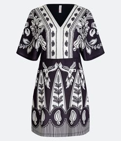 Vestido Curto em Viscose com Estampa Tropical