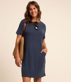 Vestido T-shirt Curto em Viscose com Bolsos Laterais