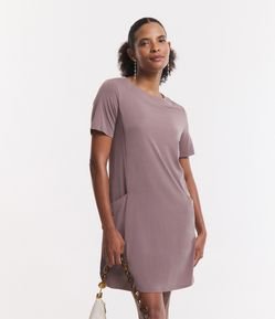 Vestido T-shirt Curto em Viscose com Bolsos Laterais