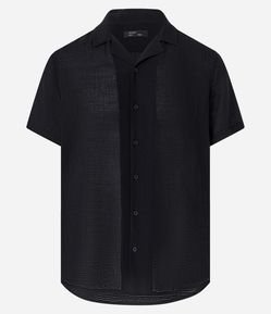 Camisa Boxy em Viscose com Gola Colarinho e Textura