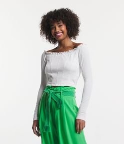 Blusa Corset Texturizada Ombro a Ombro com Babadinho